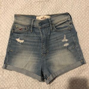 Hollister high rise light wash ripped denim shorts